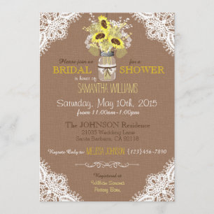Invitación Lace Mason Jar Sunflower Rústico Bridal Shower