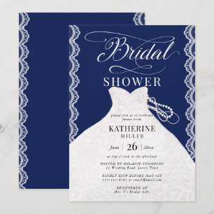 Invitación Lace Pearls Bridal Vestido Marina Ducha Nupcial Az