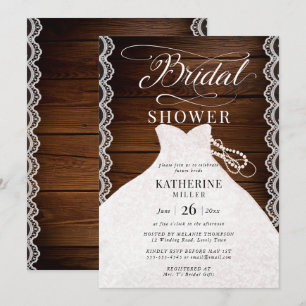 Invitación Lace Pearls Bridal Vestido Rustic Wood Bridal Show