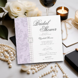 Invitación Lace Pearls Damask Lavender Elegant Bridal Shower