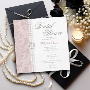 Invitación Lace Pearls Damask Moda rosa elegante ducha de nov