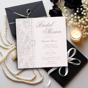 Invitación Lace Pearls Damask Moda rosa elegante ducha de nov