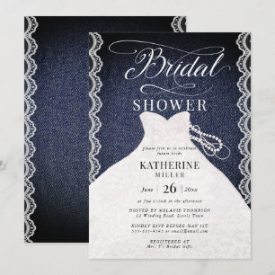 Invitación Lace Pearls Denim Bridal Vestido Moda Bridal Showe