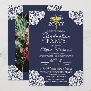 Invitación Lace Photo Nursing School   Medical Graduation