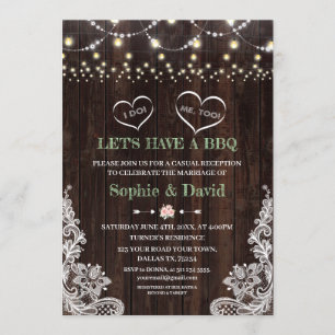 Invitación Lace Pink Rubor Floral String Lights Barn I DO BBQ