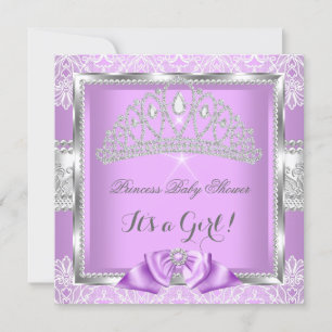Invitación Lace plateado Princesa Baby Shower Chica Lavender