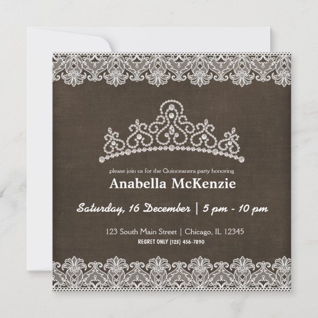 Invitación Lace Quinceanera (Brown) (Anverso)