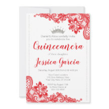 Lace Rojo y Purpurina Plata Princesa Quinceañera