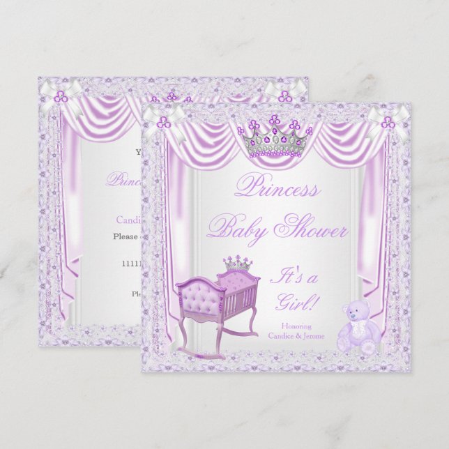 Invitación Lace satinado de la cuna de la princesa Tiara Baby (Anverso / Reverso)