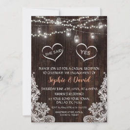 Invitación Lace String Lights Wood Dijo Sí Compromiso