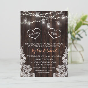 Invitación Lace String Lights Wood Dijo Sí Compromiso
