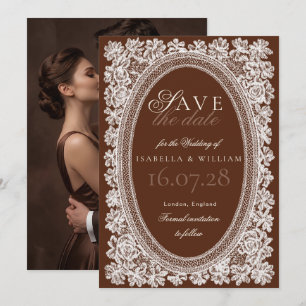 Invitación Lace Vintage Café Antiguo Dinero Ahorra la fecha