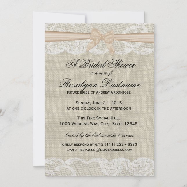 Invitación Lace y Burlap con ducha de novias de barba de arce (Anverso)