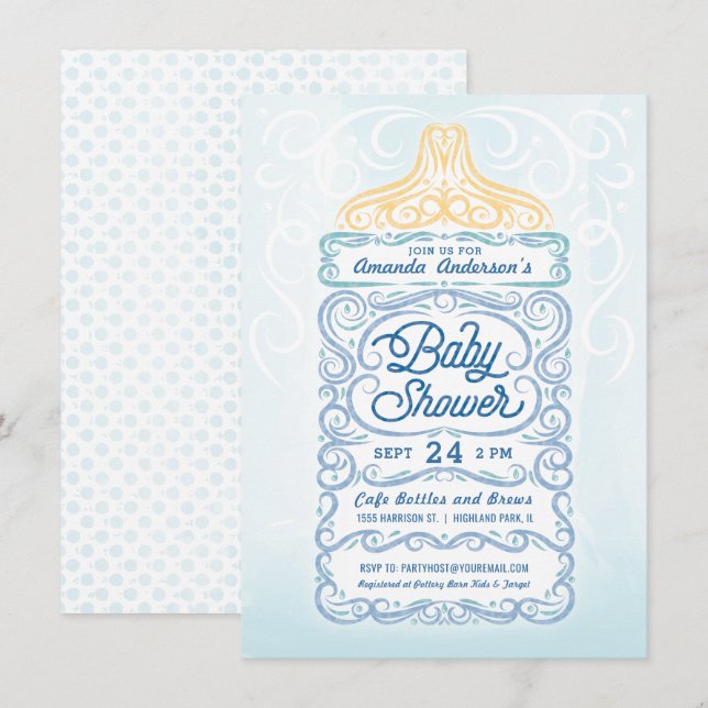 Invitación Lacy Baby Bottle Boy Shower (Anverso / Reverso)
