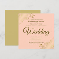 Lacy Gold en Coral Peach Elegante Boda cuadrado
