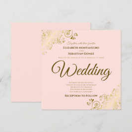 Invitación Lacy Gold en el Boda de Rubor Pink Elegant Square
