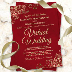 Invitación Lacy Gold Frills en Red Elegant Boda virtual