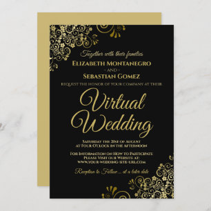 Invitación Lacy Gold Frills sobre el elegante Boda virtual ne