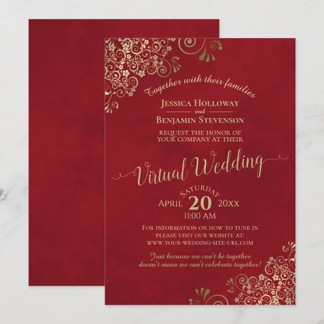 Invitación Lacy Gold Frits escribe sobre el exuberante Boda v (Anverso / Reverso)