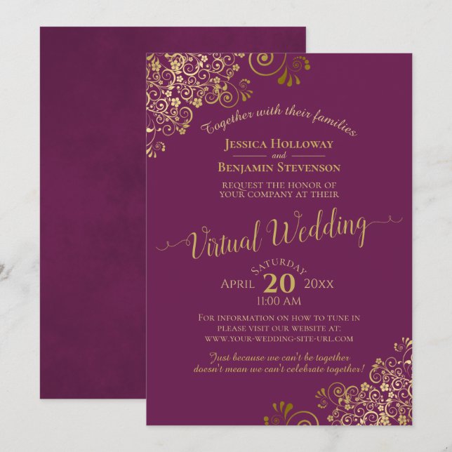 Invitación Lacy Gold milla al Boda virtual púrpura de Cassis (Anverso / Reverso)