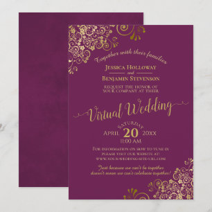 Invitación Lacy Gold milla al Boda virtual púrpura de Cassis