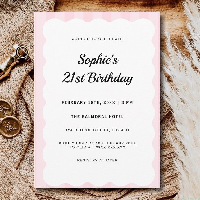 Invitación Ladies 21st Birthday Pink Dinner Party Scalloped (Subido por el creador)