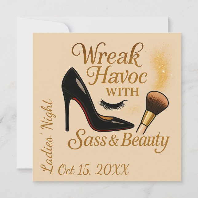 Invitación Ladies' Night Sass Wreak Havoc Glam Party Invite (Anverso)