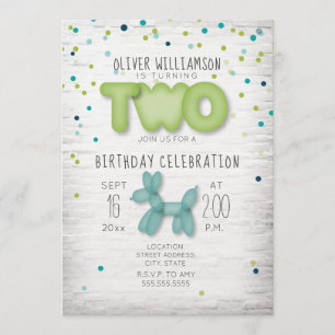 Invitación Ladrillo globo Confetti Azul Verde Segundo cumplea