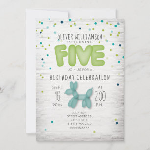 Invitación Ladrillo globo Confetti Verde Azul 5 cumpleaños