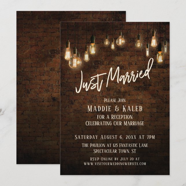 Invitación Ladrillo industrial con luces de édison, recién ca (Anverso / Reverso)