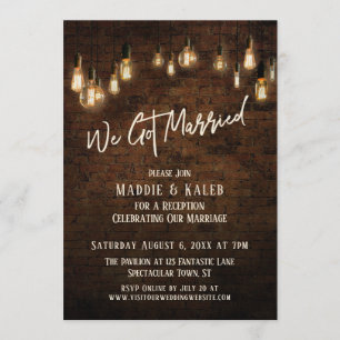 Invitación Ladrillo industrial con luces Edison nos casamos