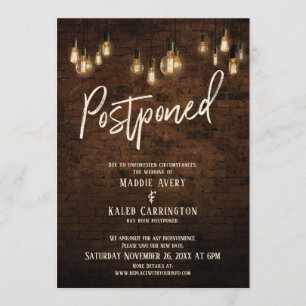 Invitación Ladrillo industrial Edison enciende Boda pospuesto
