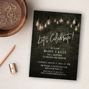 Invitación Ladrillo industrial y luces de Edison Celebremos