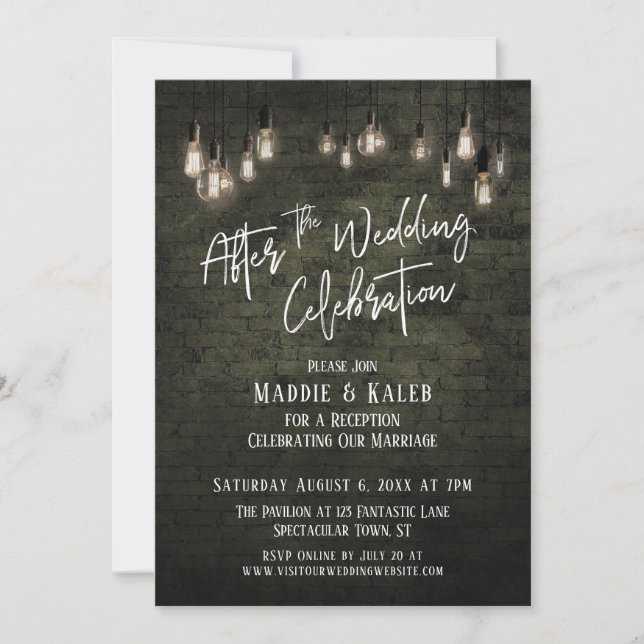 Invitación Ladrillo Luces Edison Después de la Celebración de (Anverso)