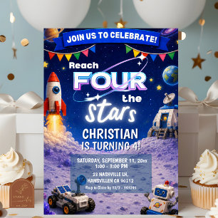 Invitación Ladrillos Alcanzan las estrellas cumpleaños espaci