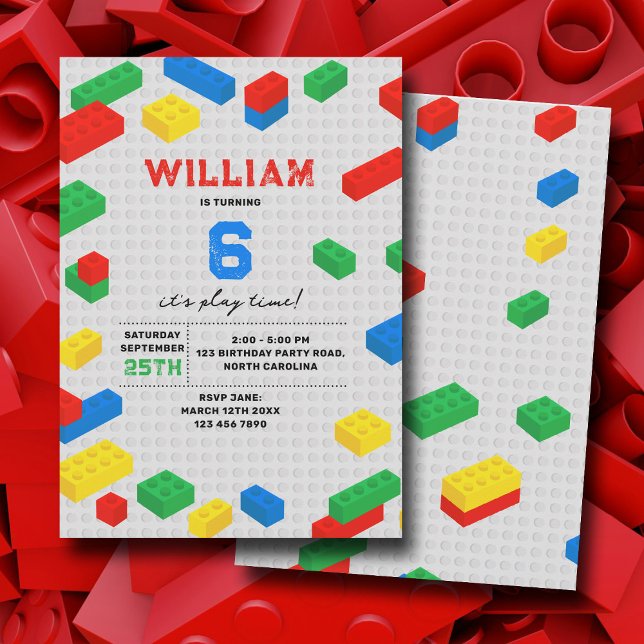 Invitación Ladrillos Coloridos Cuidados Bloquean Niños Cumple (Cute Colorful Bricks Building Blocks Kids Birthday Invitation)