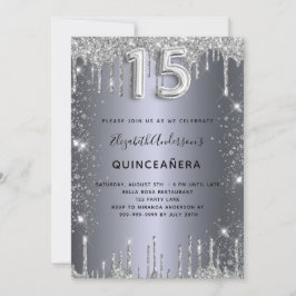 Invitación Ladrillos de purpurina plateado Quinceanera