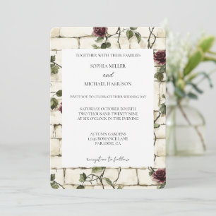 Invitación Ladrillos románticos de crema rojo Roses Boda flor