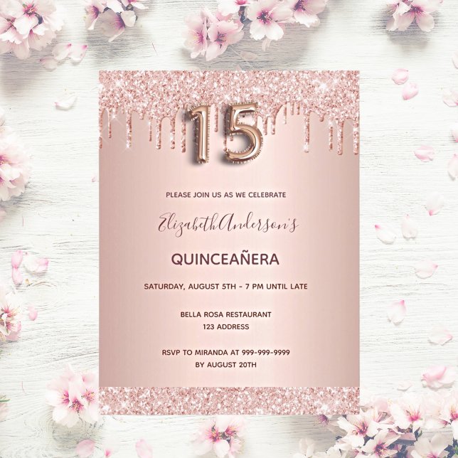 Invitación Ladrillos rosados de oro rosa Quinceanera (Subido por el creador)