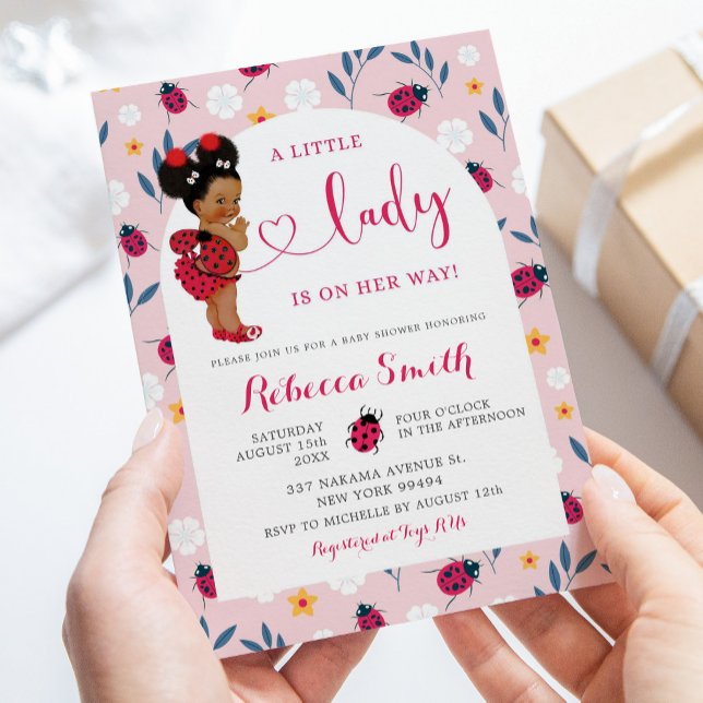Invitación Ladrón Rosa Bug Chica afroamericano Baby Shower (Subido por el creador)