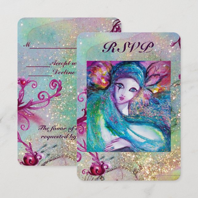 Invitación LADY AZUL MASK Boda veneciano Fiesta de mascarada (Anverso / Reverso)