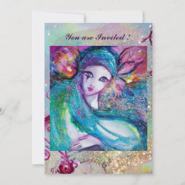 Invitación LADY AZUL MASK Elegante Fiesta de Mascarada rosa V