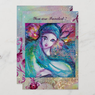 Invitación LADY AZUL MASK Elegante Fiesta de Mascarada rosa V