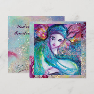Invitación LADY AZUL MASK Elegante Fiesta veneciano de Mascar