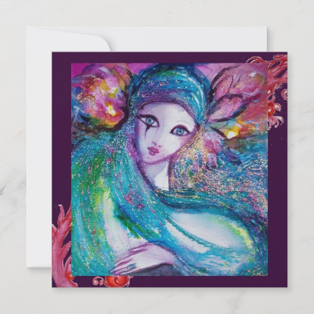 Invitación LADY AZUL MASK Masquerade Fiesta, Red Purple Swirl (Anverso)