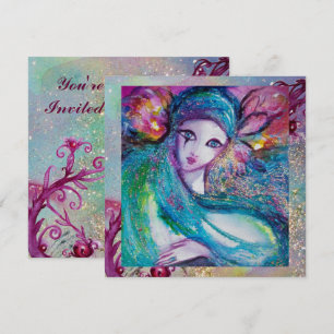 Invitación LADY BLUE MASK Elegante Fiesta de Máscaras de Boda