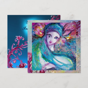 Invitación LADY BLUE MASK Fiesta de Máscaras Elegante, Zafiro