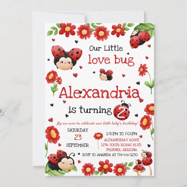 Invitación Lady Bug Birthday Invitation (Anverso)