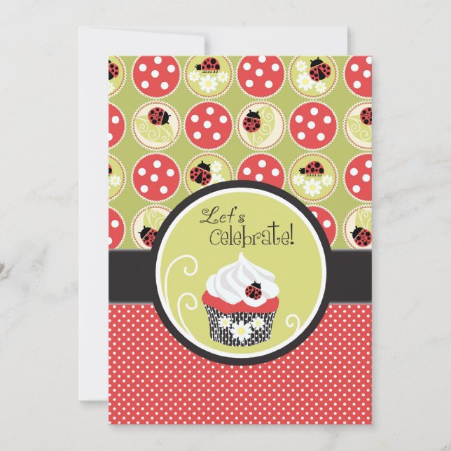 Invitación Lady Bug & Cupcake Birthday (Anverso)