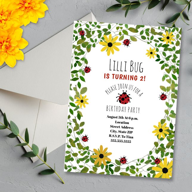 Invitación Lady Bugs + Wildflowers Fiesta de Cumpleaños para  (Subido por el creador)